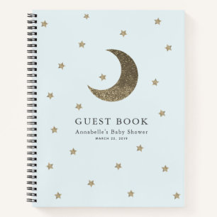 Gold Moon & Stars Blue Baby Shooting Guest Book Notizbuch