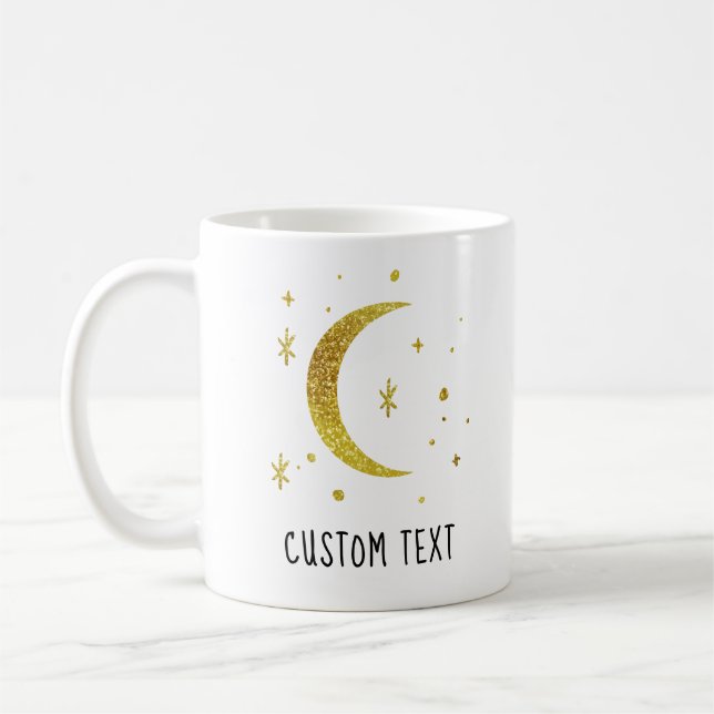 Gold Moon & Stars Custom Text Celestial  Kaffeetasse (Links)