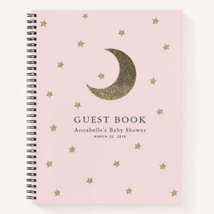 Gold Moon & Stars Pink Baby Shooting Guest Book Notizbuch