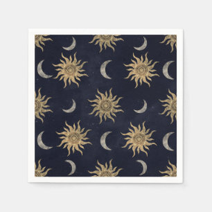 Gold Moon Sun Mandala Blue Night Sky Pattern Serviette