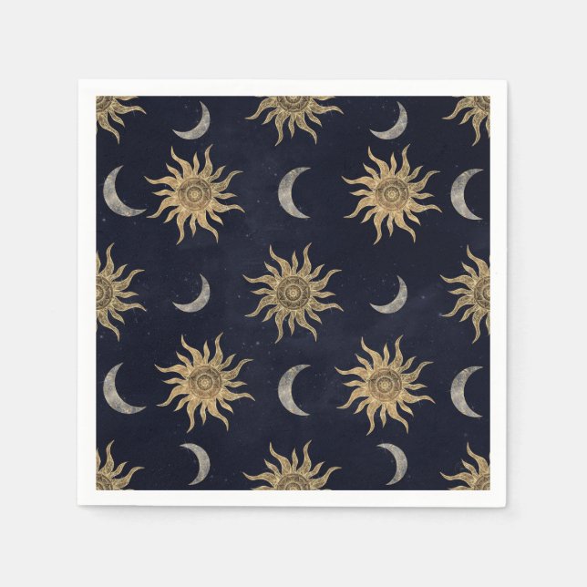 Gold Moon Sun Mandala Blue Night Sky Pattern Serviette (Vorderseite)