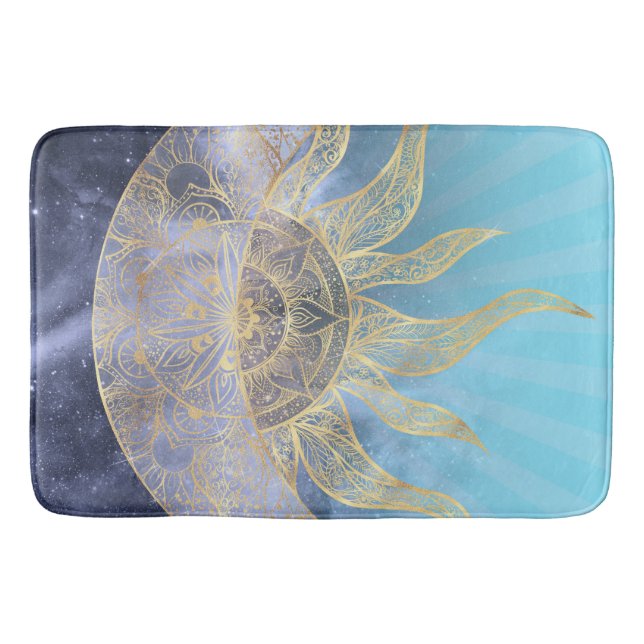 Gold Moon Sun Mandala Celestial Design Badematte (Vorderseite)