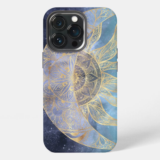 Gold Moon Sun Mandala Celestial Design iPhone Hülle (Hinten)