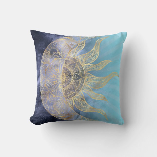 Gold Moon Sun Mandala Celestial Design Kissen (Vorderseite)