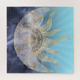 Gold Moon Sun Mandala Celestial Design Puzzle
