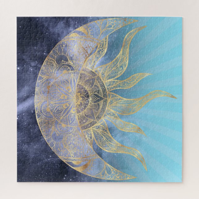 Gold Moon Sun Mandala Celestial Design Puzzle (Vertikal)