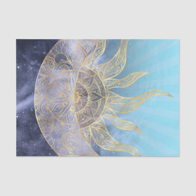 Gold Moon Sun Mandala Celestial Design Seidenpapier (Vorderseite)