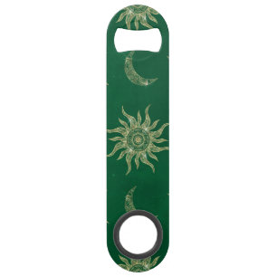 Gold Moon Sun Mandala Green Pattern Speed Flaschenöffner