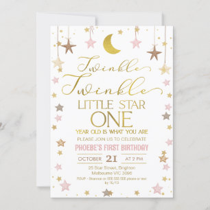 Gold Moon Twinkle Little Star 1. Geburtstag Einladung
