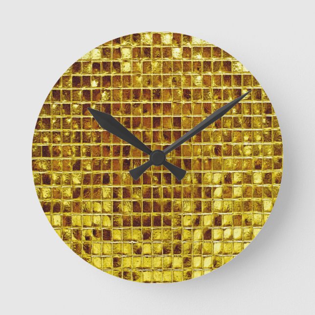Gold Mosaic Tiles Elegant Moderner Luxus Runde Wanduhr (Vorderseite)
