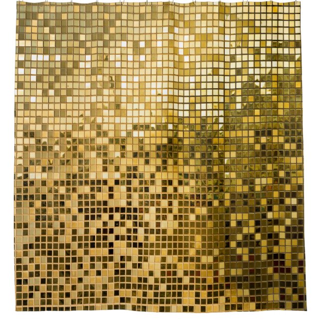 Gold Mosaik: Quadrat Fliesen Textur. Duschvorhang (Vorderseite)