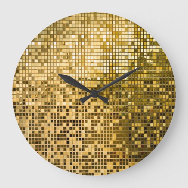 Gold Mosaik: Quadrat Fliesen Textur. Große Wanduhr (Vorderseite)
