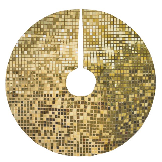 Gold Mosaik: Quadrat Fliesen Textur. Polyester Weihnachtsbaumdecke (Vorderseite)