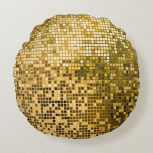 Gold Mosaik: Quadrat Fliesen Textur. Rundes Kissen