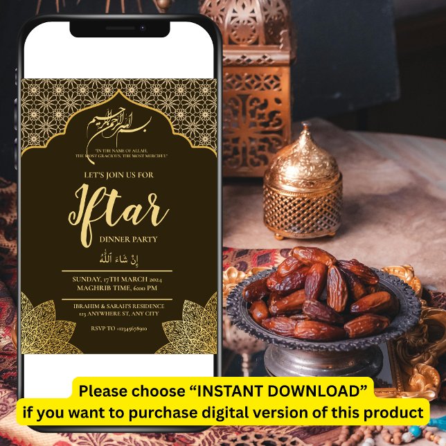 GOLD MOSQUE RAMADAN IFTAR DINNER PARTY EDITABLE EINLADUNG (Von Creator hochgeladen)