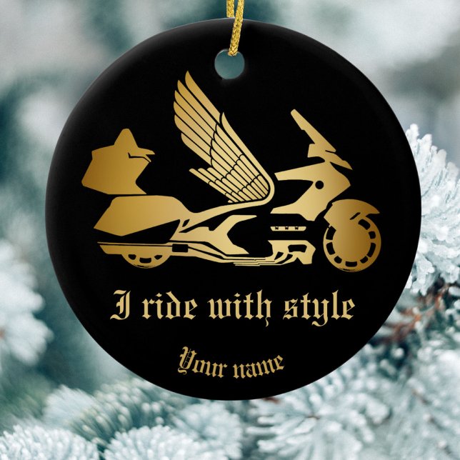 Gold Motorrad Wings Weihnachtsgeschmack Keramik Ornament (Von Creator hochgeladen)