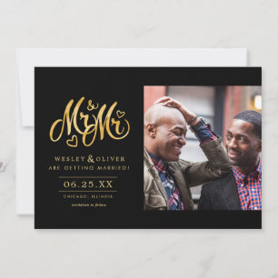 Gold Mr. & Mr. Script - Save the Date mit Foto