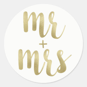 Gold Mr. & Mrs. Aufkleber, Folie, rund Runder Aufkleber