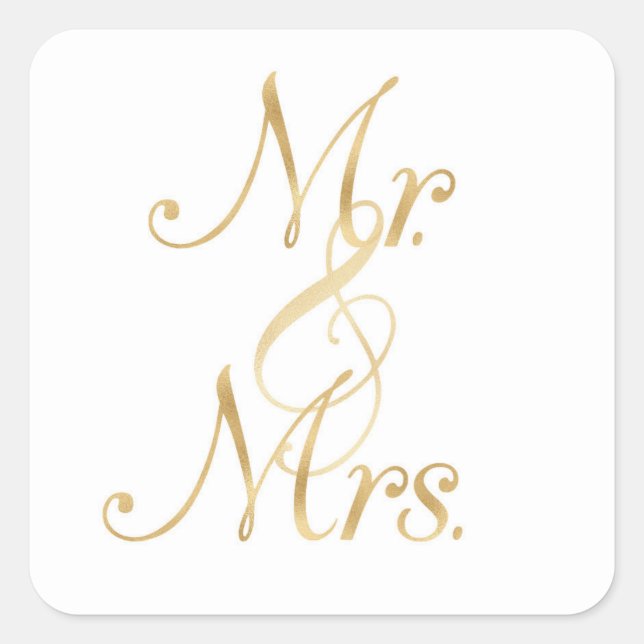 Gold Mr. & Mrs. Aufkleber, Folie Schriftart, Quadr Quadratischer Aufkleber (Vorderseite)