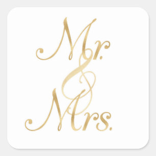 Gold Mr. & Mrs. Aufkleber, Folie Schriftart, Quadr Quadratischer Aufkleber