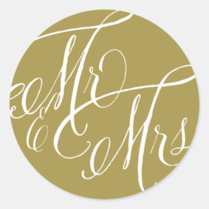 Gold Mr. & Mrs. Elegant Script Wedding Runder Aufkleber