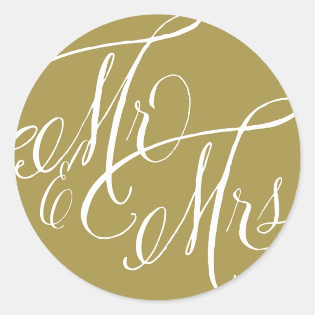 Gold Mr. & Mrs. Elegant Script Wedding Runder Aufkleber (Vorderseite)