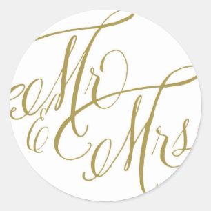 Gold Mr. & Mrs. Elegant Script Wedding Runder Aufkleber