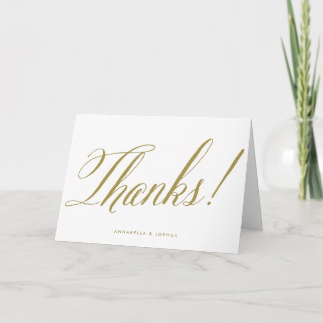 Gold Mr. & Mrs. Elegant Script Wedding Vielen Dank Dankeskarte (Vorderseite)