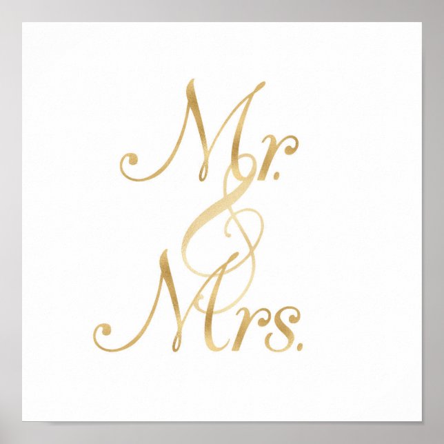 Gold Mr. & Mrs. wall Art, Folie Schriftart Poster (Vorne)