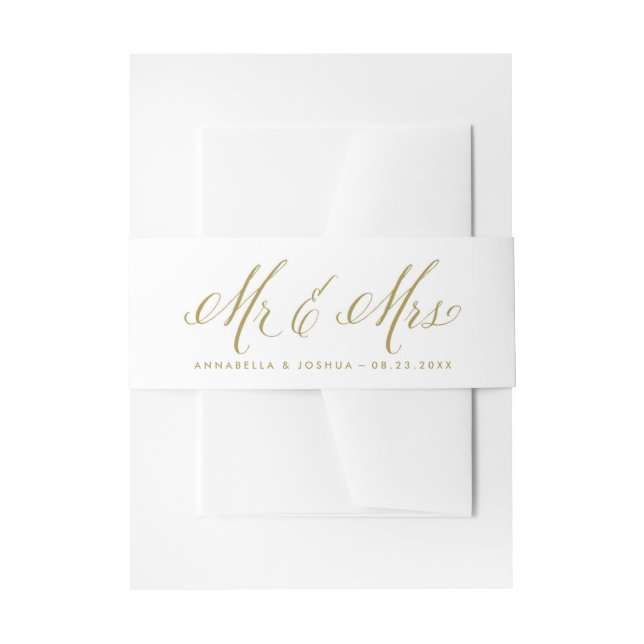 Gold Mr. und Mrs. Rustic Calligraphy Wedding Einladungsbanderole (Vorderseite Beispiel)