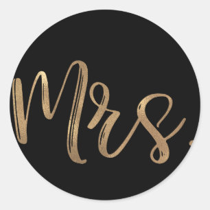 Gold MRS. Typografie Hochzeit Brautparty Schwarz Runder Aufkleber
