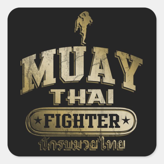 Gold Muay Thai Fighter Quadratischer Aufkleber (Vorderseite)
