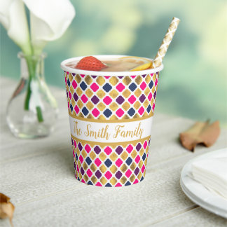Gold Multicolor Quatrefolienmuster Pappbecher