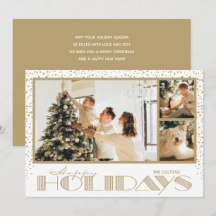 Gold Multiple Foto Happy Holiday Card Feiertagskarte