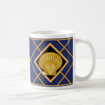 Gold Muschel & Ship Rope Navy Blue Nautical Tasse/