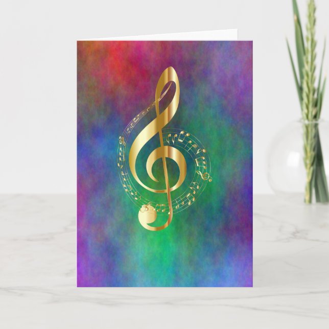 Gold Music Treble Cleon Colorful Rainbow Colors Karte (Vorderseite)