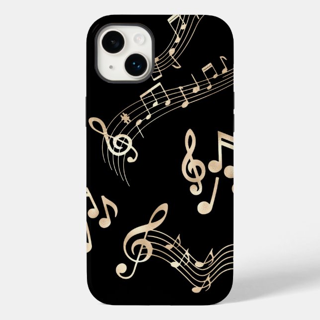 Gold-Musiknoten auf schwarz Case-Mate iPhone Hülle (Rückseite)