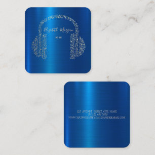Gold Musiknoten Headphone DJ Blue Metallic Quadratische Visitenkarte