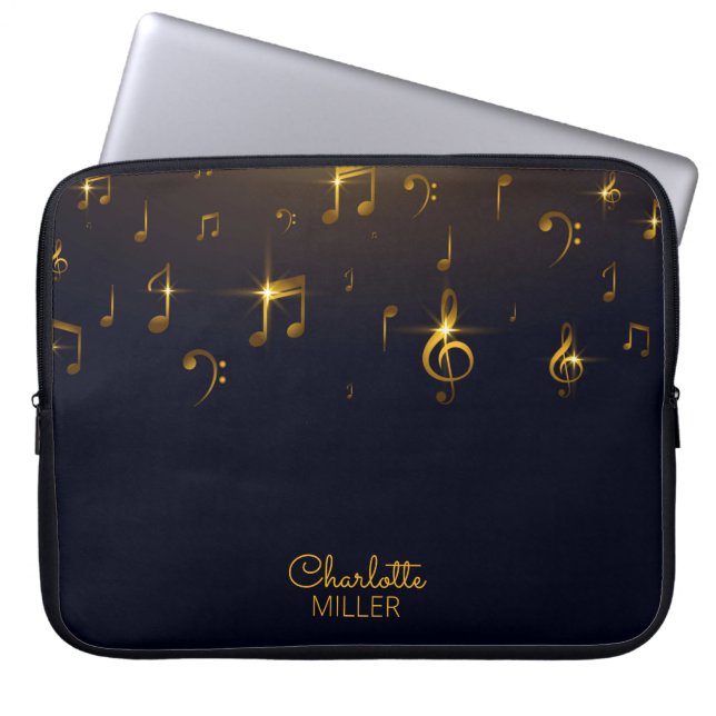 Gold-Musiknoten und Individuelle Name Laptopschutzhülle (Vorderseite)