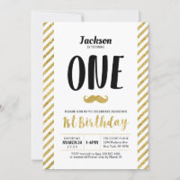 Gold, Mustache | Junge 1. Geburtstag Einladung