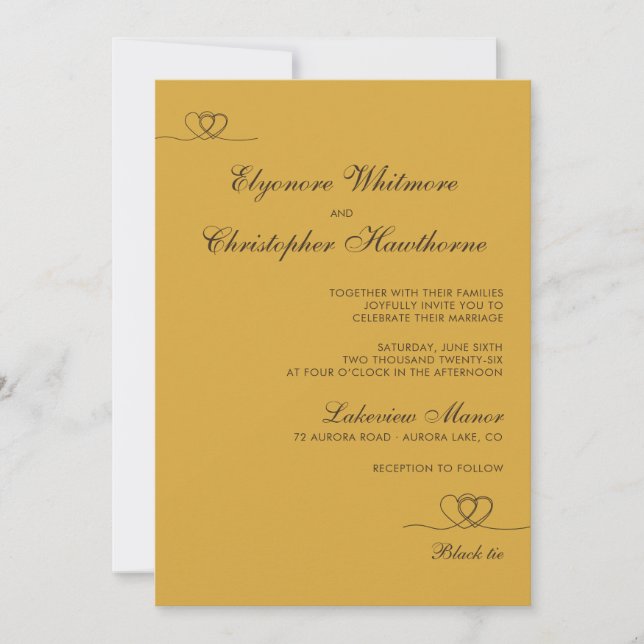 Gold Mustard Elegant Chic Calligraphy Wedding Einladung (Vorderseite)