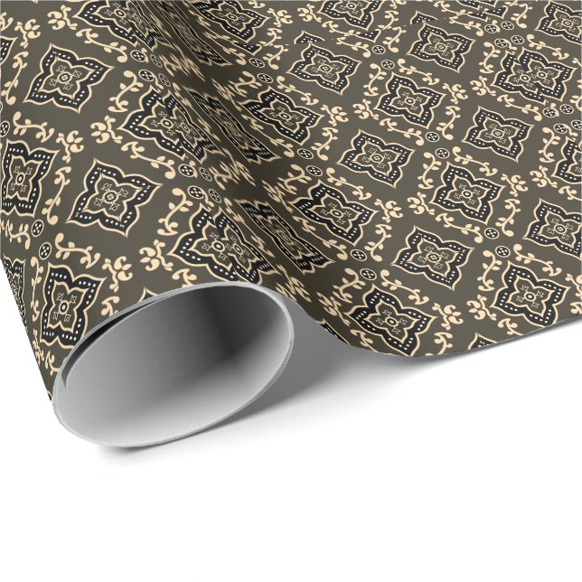 Gold n Brown Geometric Pattern / Indische Printwer Geschenkpapier (Rolleneckpunkt)