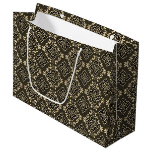 Gold n Brown Geometric Pattern / Indische Printwer Große Geschenktüte