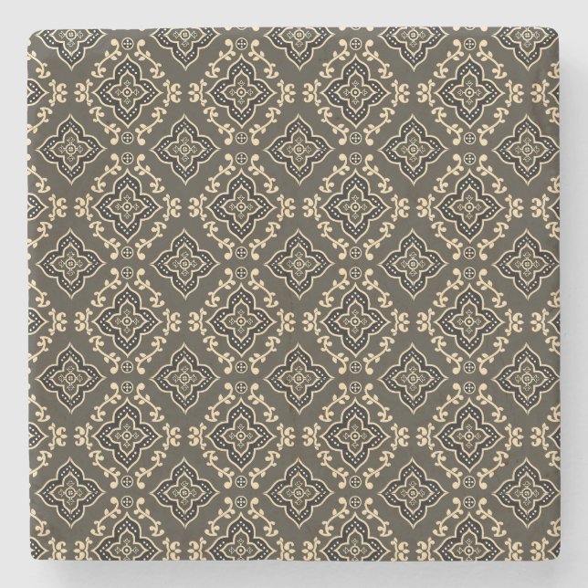 Gold n Brown Geometric Pattern / Indische Printwer Steinuntersetzer (Vorderseite)