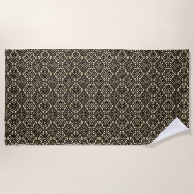 Gold n Brown Geometric Pattern / Indische Printwer Strandtuch (Vorderseite)