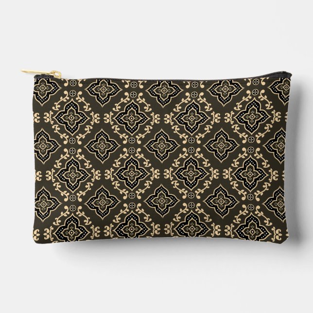Gold n Brown Geometric Pattern / Indische Printwer Zubehörtasche (Vorderseite)