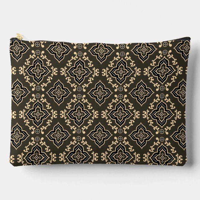Gold n Brown Geometric Pattern / Indische Printwer Zubehörtasche (Vorderseite)