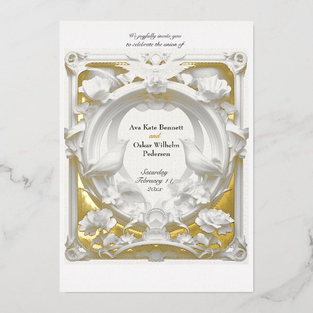 Gold 'n Fauna Motif Atelier Wedding Folieneinladung (Vorderseite)