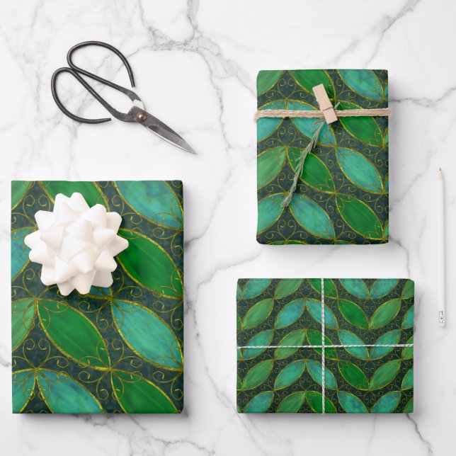 "Gold 'n Leaf" Geschenkpapier-Set mit 3 flachen Bö Geschenkpapier Set (Vorderseite)