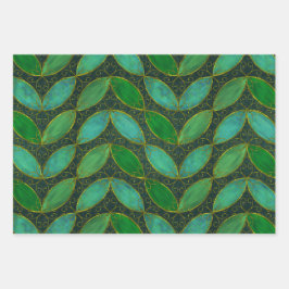 "Gold 'n Leaf" Wrapping Paper Flat Sheet Set of 3 Geschenkpapier Set